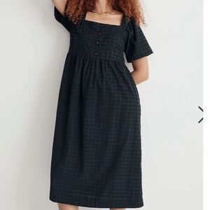 Madewell square neck windowpane corduroy midi dress